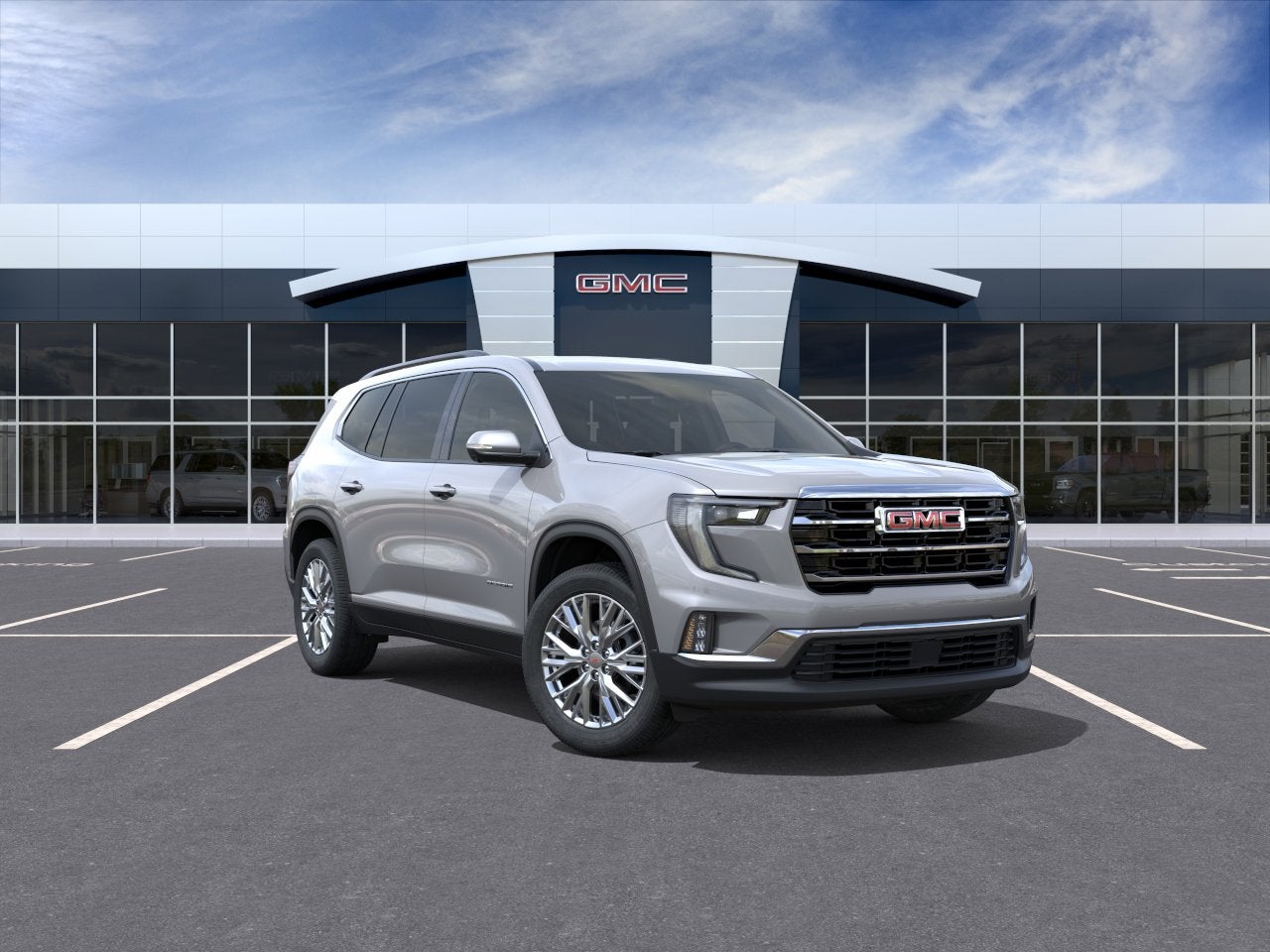 2026 GMC Acadia Elevation in Sterling Metallic — front three-quarter view