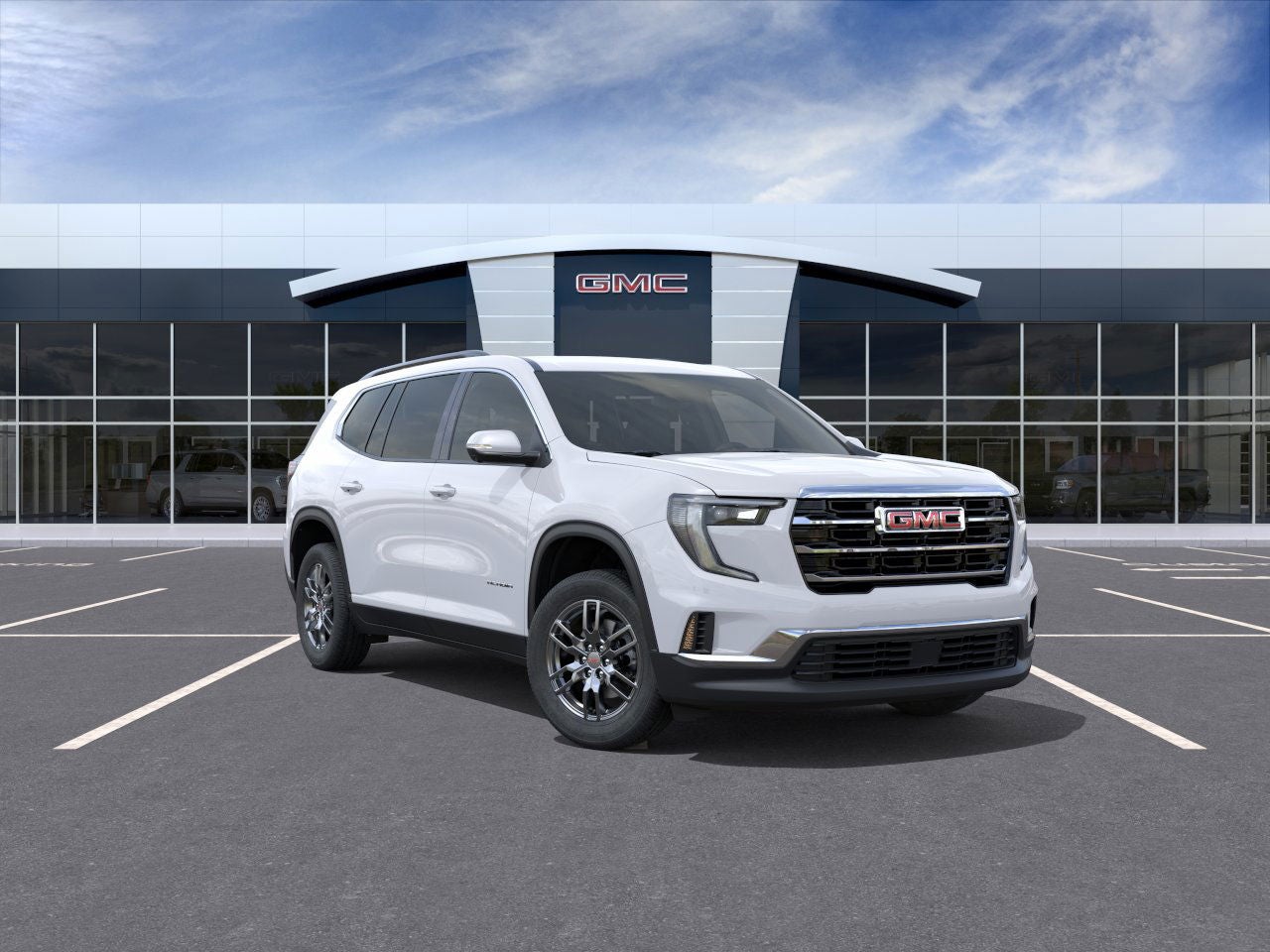 2026 GMC Acadia Elevation in Summit White — front three-quarter view