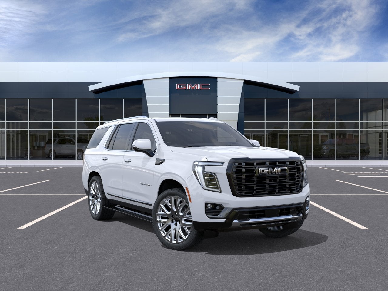 2026 GMC Yukon Denali Ultimate in Glacier White Tricoat — front three-quarter view