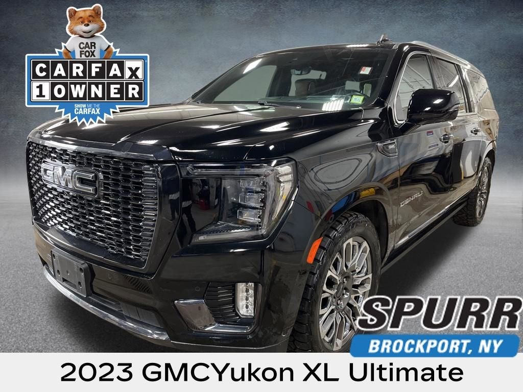 2023 GMC Yukon XL Denali Ultimate in Onyx Black — front three-quarter view