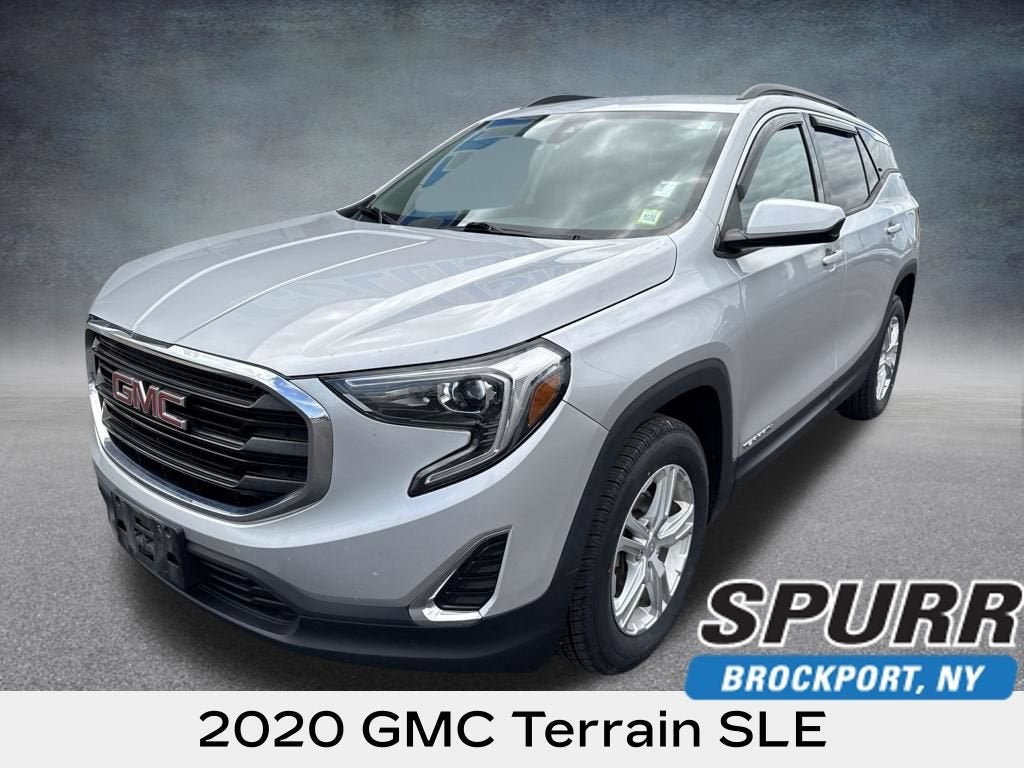 2020 GMC Terrain SLE in Quicksilver Metallic — front three-quarter view