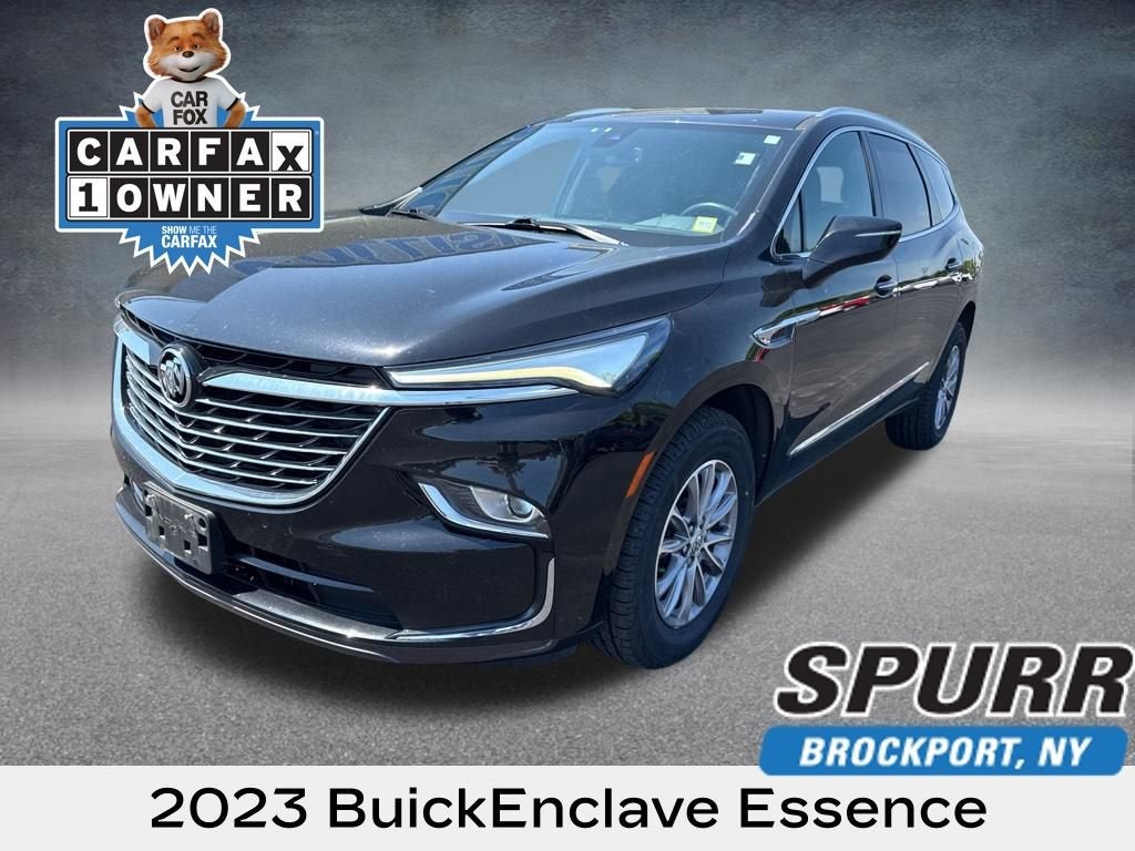 2023 Buick Enclave Essence in Ebony Twilight Metallic — front three-quarter view